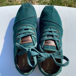 Unique felted Toms sneakers in dark green